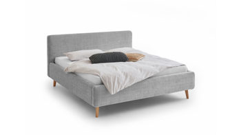 Bettgestell Meise.möbel aus Stoff in Grau Polsterbettgestell Mattis grauer Chenille Bezug Yunus 20 & Holzfüße - Liegefläche ca. 140 x 200 cm