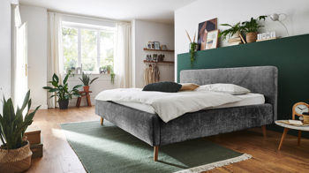 Bettgestell Meise.möbel aus Stoff in Anthrazit Polsterbettgestell Mattis anthrazitfarbener Chenille Bezug Yunus 23 & Holzfüße - Liegefläche ca. 140 x 200 cm