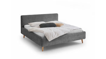 Bettgestell Meise.möbel aus Stoff in Anthrazit Polsterbettgestell Mattis anthrazitfarbener Chenille Bezug Yunus 23 & Holzfüße - Liegefläche ca. 140 x 200 cm