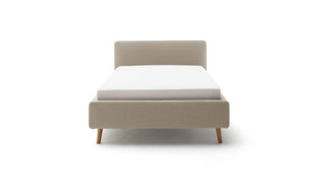 Bettgestell Meise.möbel aus Stoff in Taupe Polsterbettgestell Mattis mit Bettkasten taupefarbenes Flachgewebe Aspen 23 & Holzfüße - Liegefläche ca. 160 x 200 cm