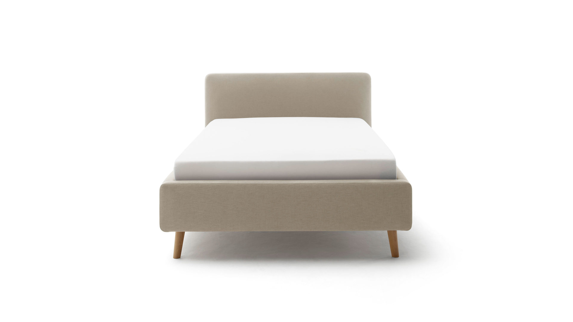Bettgestell Meise.möbel aus Stoff in Taupe Polsterbettgestell Mattis mit Bettkasten taupefarbenes Flachgewebe Aspen 23 & Holzfüße - Liegefläche ca. 140 x 200 cm