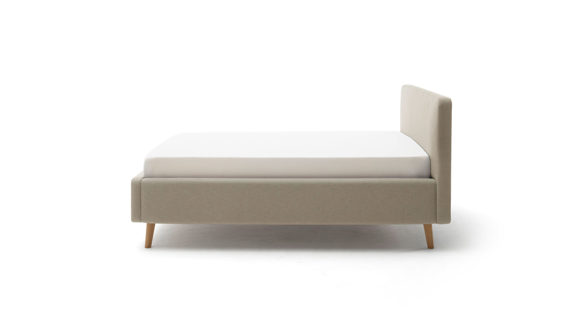 Bettgestell Meise.möbel aus Stoff in Taupe Polsterbettgestell Mattis mit Bettkasten taupefarbenes Flachgewebe Aspen 23 & Holzfüße - Liegefläche ca. 160 x 200 cm