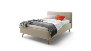 Bettgestell Meise.möbel aus Stoff in Taupe Polsterbettgestell Mattis mit Bettkasten taupefarbenes Flachgewebe Aspen 23 & Holzfüße - Liegefläche ca. 140 x 200 cm