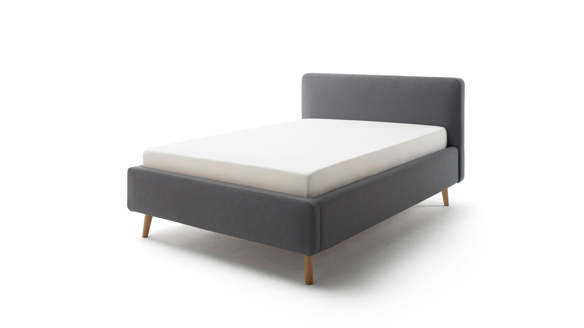 Bettgestell Meise.möbel aus Stoff in Anthrazit Polsterbettgestell Mattis mit Bettkasten anthrazitfarbenes Flachgewebe Aspen 96 & Holzfüße - Liegefläche ca. 140 x 200 cm