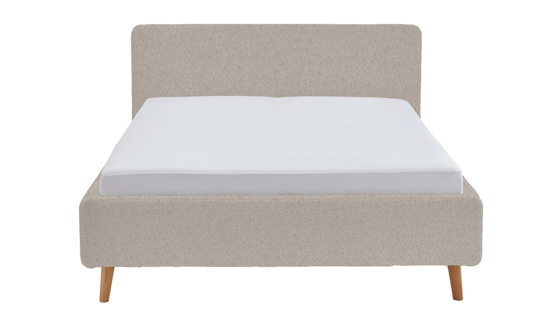 Bettgestell Meise.möbel aus Stoff in Beige Polsterbettgestell Mattis mit Bettkasten beigefarbener Boucle Bezug Abriamo 3 & Holzfüße - Liegefläche ca. 180 x 200 cm