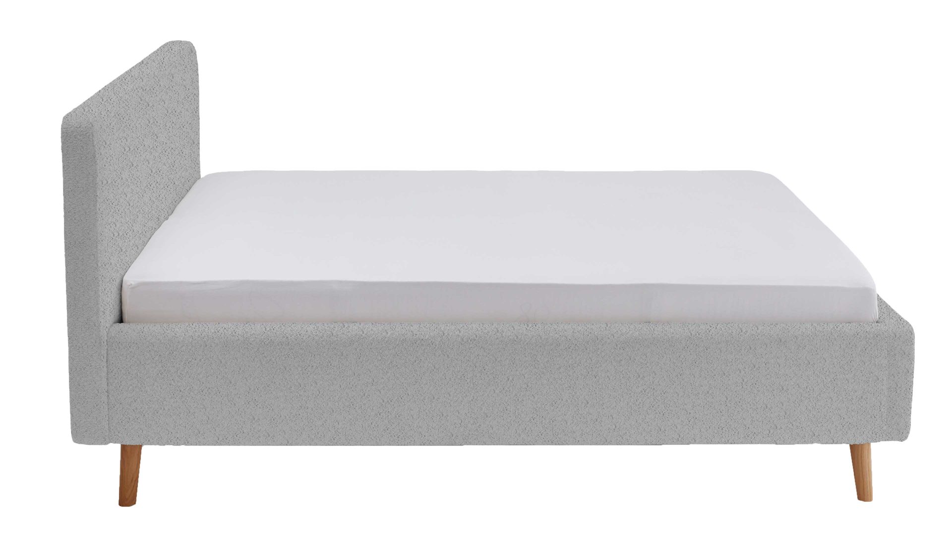 Bettgestell Meise.möbel aus Stoff in Grau Polsterbettgestell Mattis mit Bettkasten grauer Boucle Bezug Abriamo 6 & Holzfüße - Liegefläche ca. 180 x 200 cm