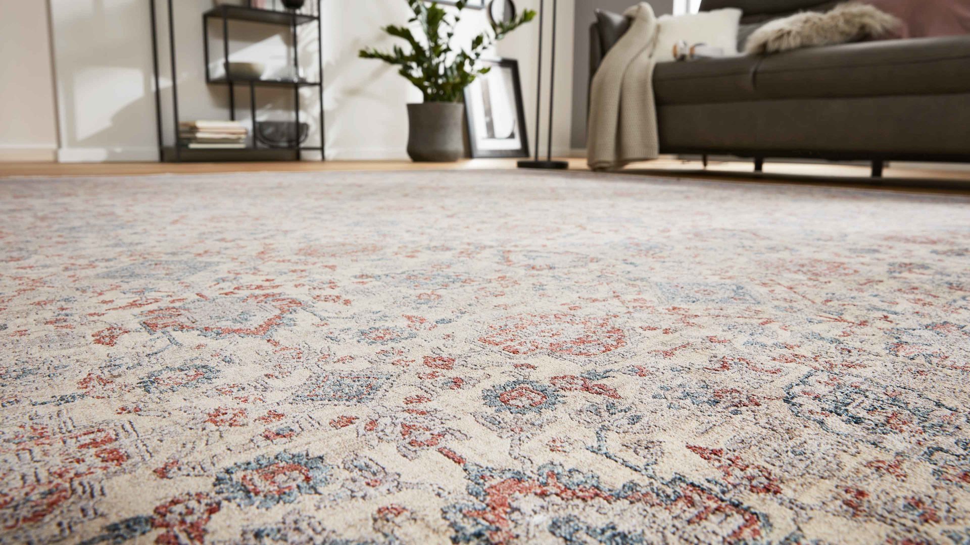 Webteppich Interliving aus Kunstfaser in Blau Interliving Teppich Serie L-8720 Creme-Blau – ca. 140 x 200 cm