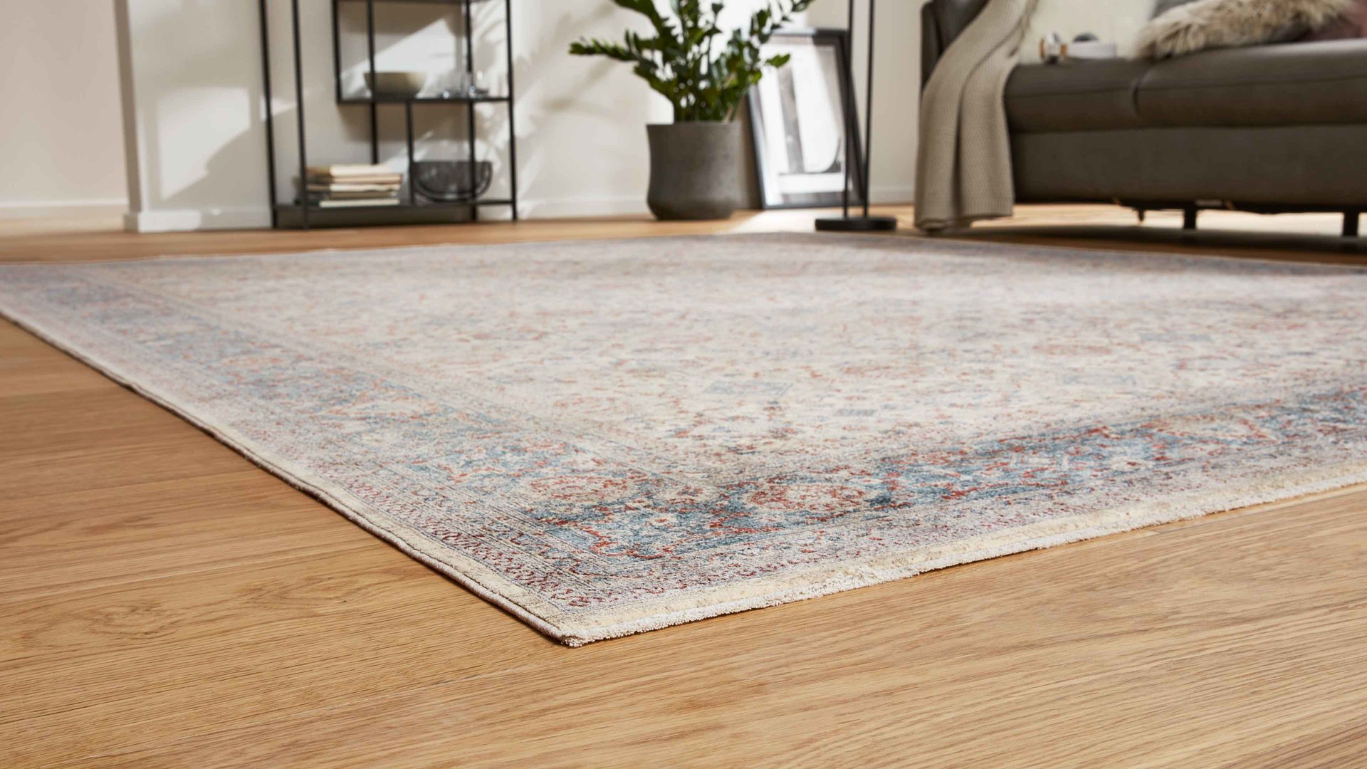 Webteppich Interliving aus Kunstfaser in Blau Interliving Teppich Serie L-8720 Creme-Blau – ca. 140 x 200 cm