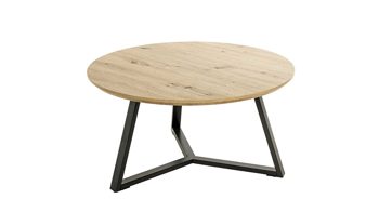 Couchtisch Haku aus MDF in Holzfarben Couchtisch Artisan Eiche & schwarzes Metallgestell - Durchmesser ca. 80 cm