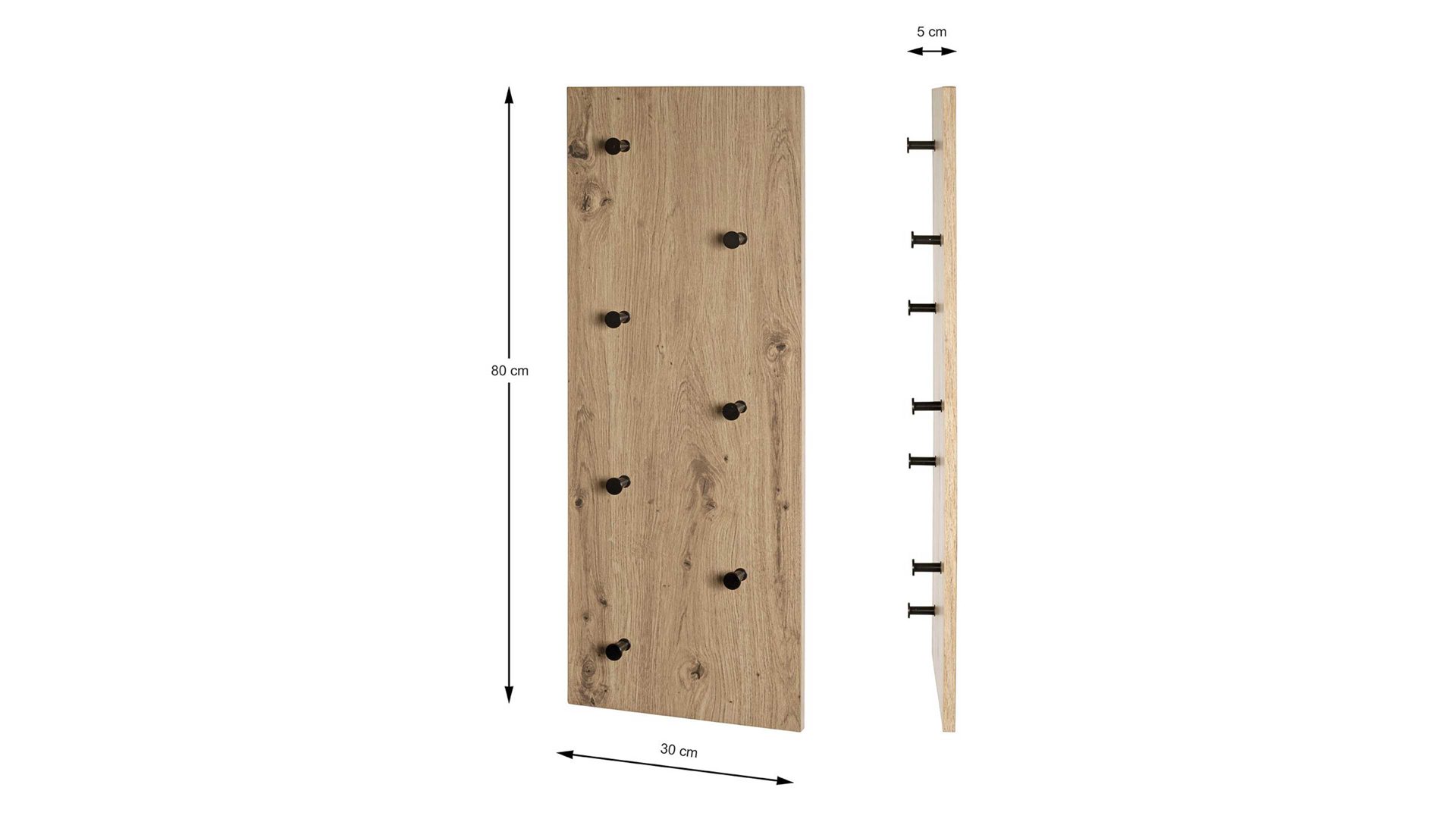 Wandgarderobe Haku aus MDF in Holzfarben Wandgarderobe Artisan Eiche & schwarzes Metall - ca. 80 x 30 cm