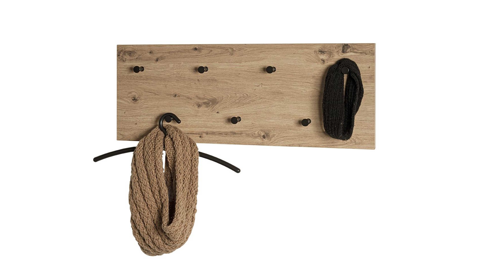 Wandgarderobe Haku aus MDF in Holzfarben Wandgarderobe Artisan Eiche & schwarzes Metall - ca. 80 x 30 cm