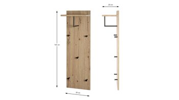 Garderobenpaneel Haku aus MDF in Holzfarben Wandgarderobe Artisan Eiche & schwarzes Metall, mit Ablage - ca. 30 x 100 cm
