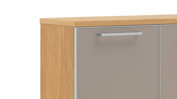 Schuhschrank Voss möebel aus Holz in Braun VOSS MÖBEL Schuhkommode Santina bzw. Schuhschrank Eiche Bianco & taupefarbenes Glas – drei Türen