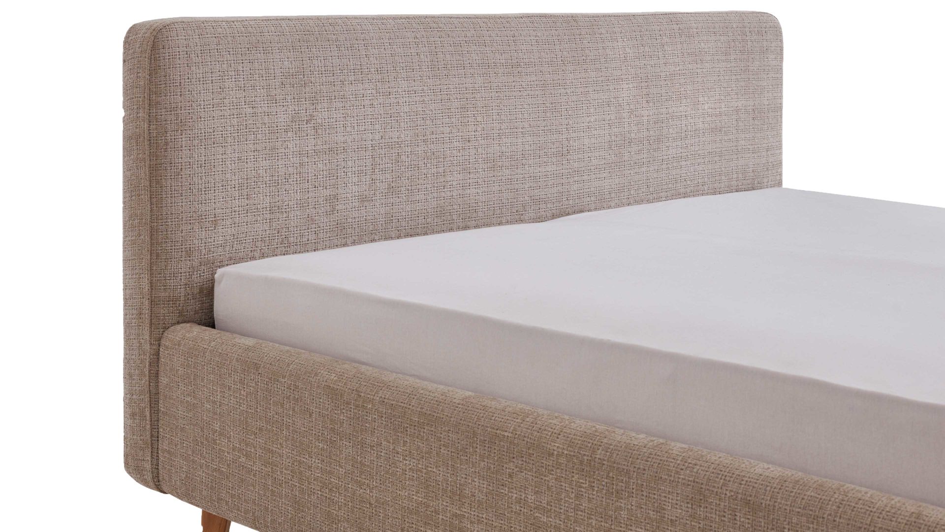 Bettgestell Meise.möbel aus Stoff in Beige Polsterbettgestell Mattis mit Bettkasten beigefarbener Chenille Bezug Yunus 3 & Holzfüße - Liegefläche ca. 180 x 200 cm