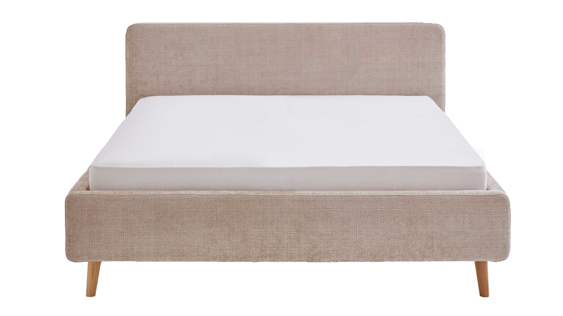 Bettgestell Meise.möbel aus Stoff in Beige Polsterbettgestell Mattis mit Bettkasten beigefarbener Chenille Bezug Yunus 3 & Holzfüße - Liegefläche ca. 160 x 200 cm