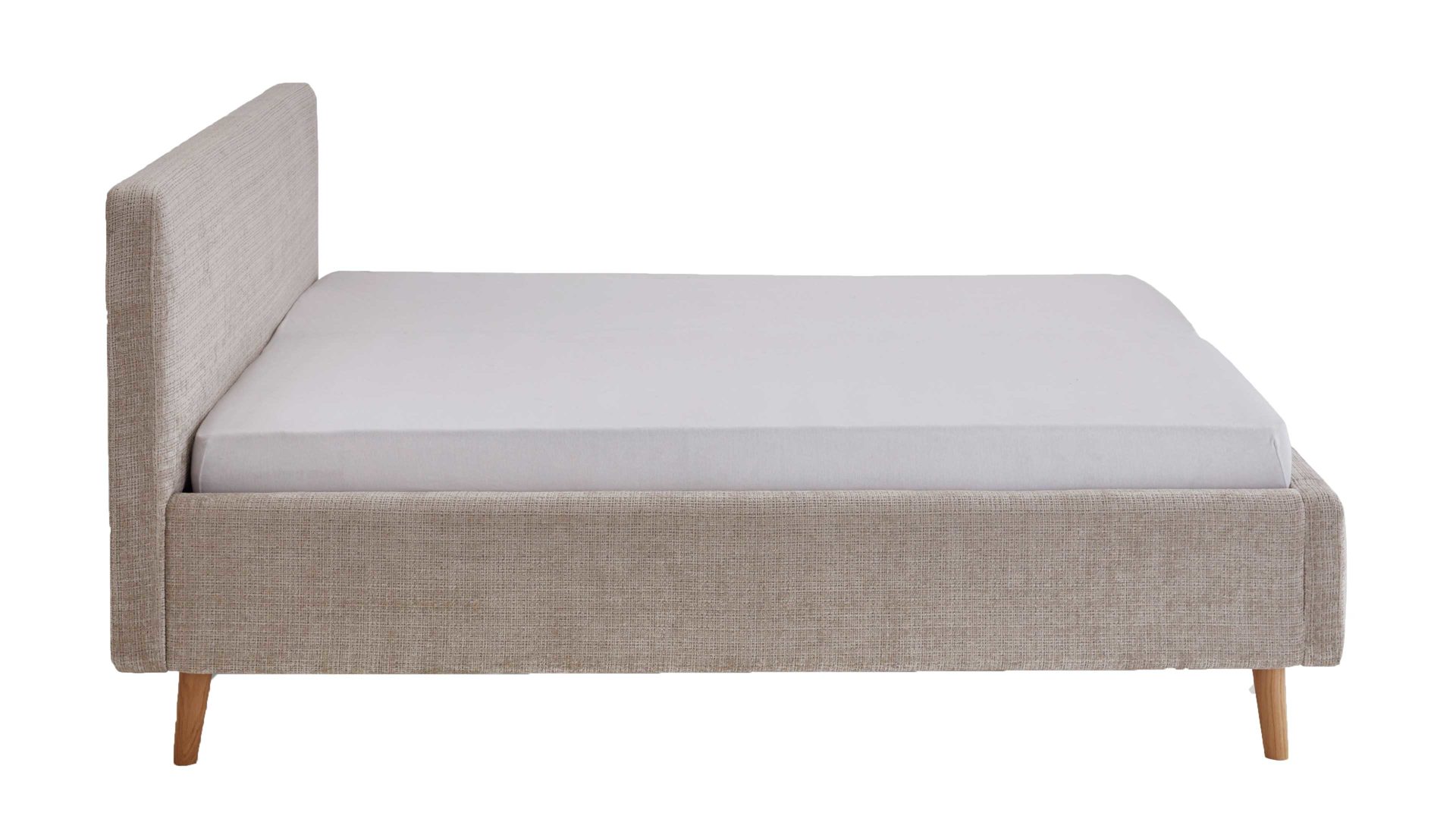 Bettgestell Meise.möbel aus Stoff in Beige Polsterbettgestell Mattis mit Bettkasten beigefarbener Chenille Bezug Yunus 3 & Holzfüße - Liegefläche ca. 160 x 200 cm