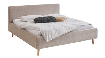 Bettgestell Meise.möbel aus Stoff in Beige Polsterbettgestell Mattis mit Bettkasten beigefarbener Chenille Bezug Yunus 3 & Holzfüße - Liegefläche ca. 160 x 200 cm