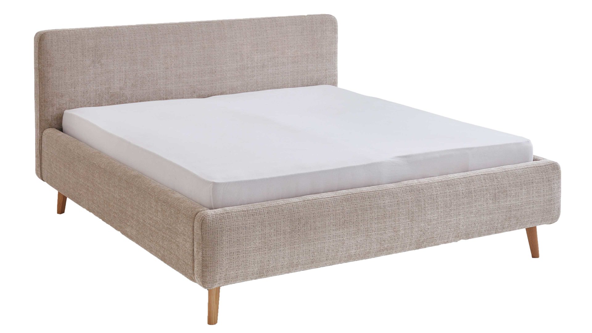 Bettgestell Meise.möbel aus Stoff in Beige Polsterbettgestell Mattis mit Bettkasten beigefarbener Chenille Bezug Yunus 3 & Holzfüße - Liegefläche ca. 180 x 200 cm