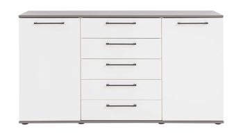 Kombikommode Interliving aus Holz in Weiß Interliving Kleiderschrank Serie 1207 – Kombikommode Weiß & Manhattan – zwei Türen, fünf Schubladen, Breite ca. 151 cm