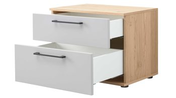 Nachtkommode Interliving aus Holz in Grau Interliving Kleiderschrank Serie 1207 – Nachtkommode Taupe & Balkeneiche – zwei Schubladen, Breite ca. 60 cm