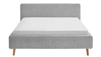 Bettgestell Meise.möbel aus Stoff in Grau Polsterbettgestell Mattis mit Bettkasten grauer Chenille Bezug Yunus 20 & Holzfüße - Liegefläche ca. 160 x 200 cm