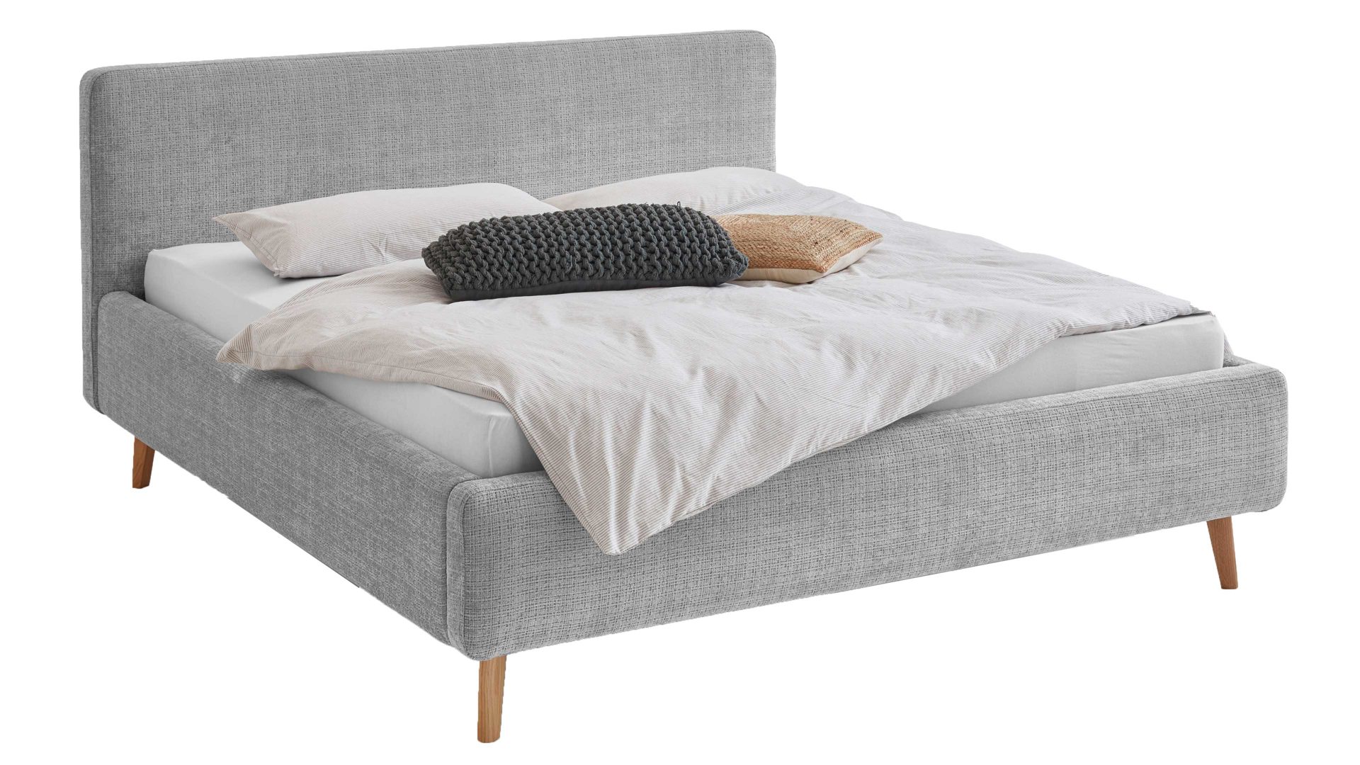Bettgestell Meise.möbel aus Stoff in Grau Polsterbettgestell Mattis mit Bettkasten grauer Chenille Bezug Yunus 20 & Holzfüße - Liegefläche ca. 160 x 200 cm