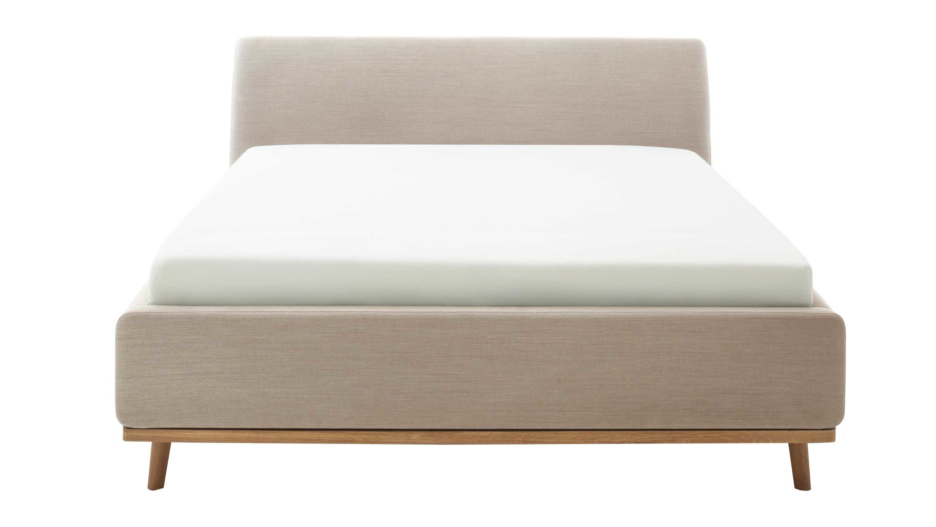 Polsterbett Meise.möbel aus Stoff in Beige Polsterbettgestell Mila mit Bettkasten und Holzrahmen, glattes Kopfteil beiger Flachgewebe-Bezug Capri 3723 - Liegefläche ca. 180 x 200 cm
