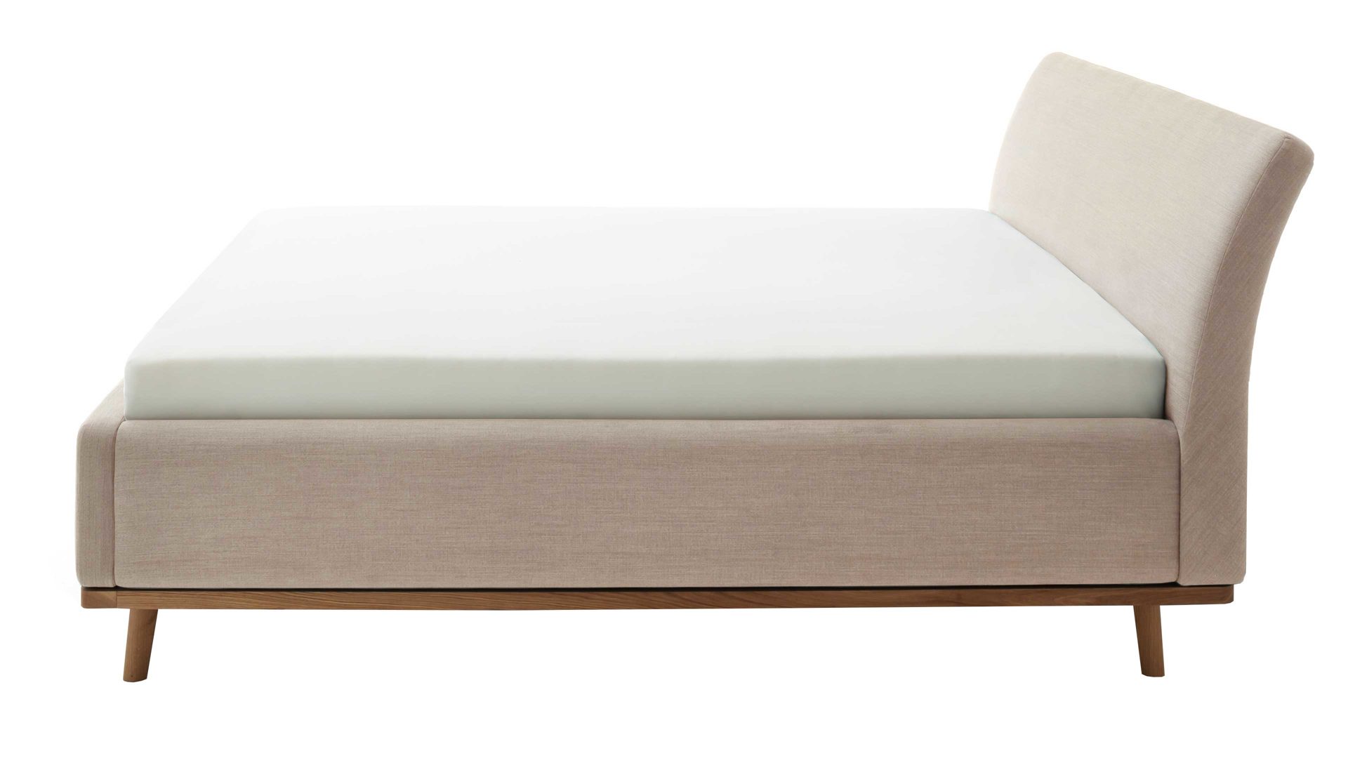 Polsterbett Meise.möbel aus Stoff in Beige Polsterbettgestell Mila mit Bettkasten und Holzrahmen, glattes Kopfteil beiger Flachgewebe-Bezug Capri 3723 - Liegefläche ca. 180 x 200 cm