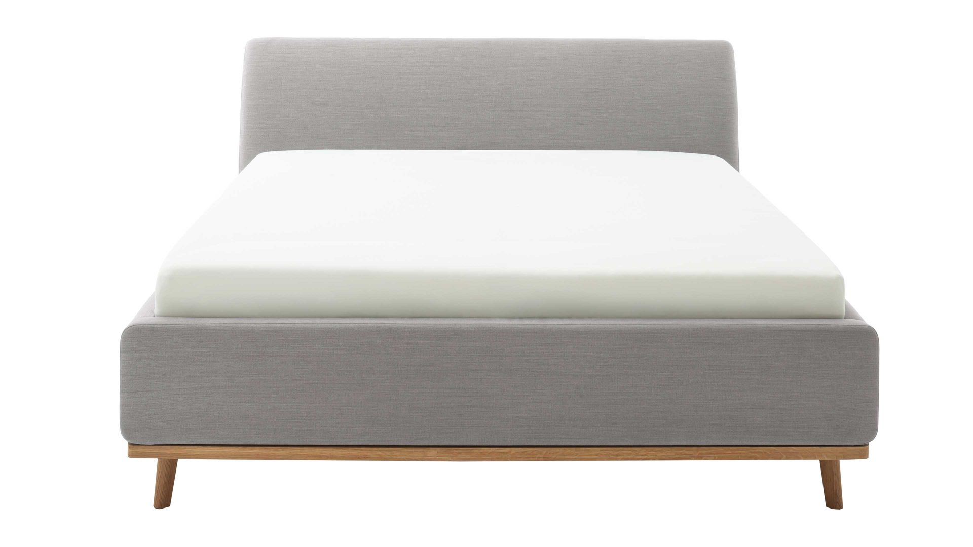 Polsterbett Meise.möbel aus Stoff in Hellgrau Polsterbettgestell Mila mit Bettkasten und Holzrahmen, glattes Kopfteil hellgrauer Flachgewebe-Bezug Capri 4150 - Liegefläche ca. 160 x 200 cm