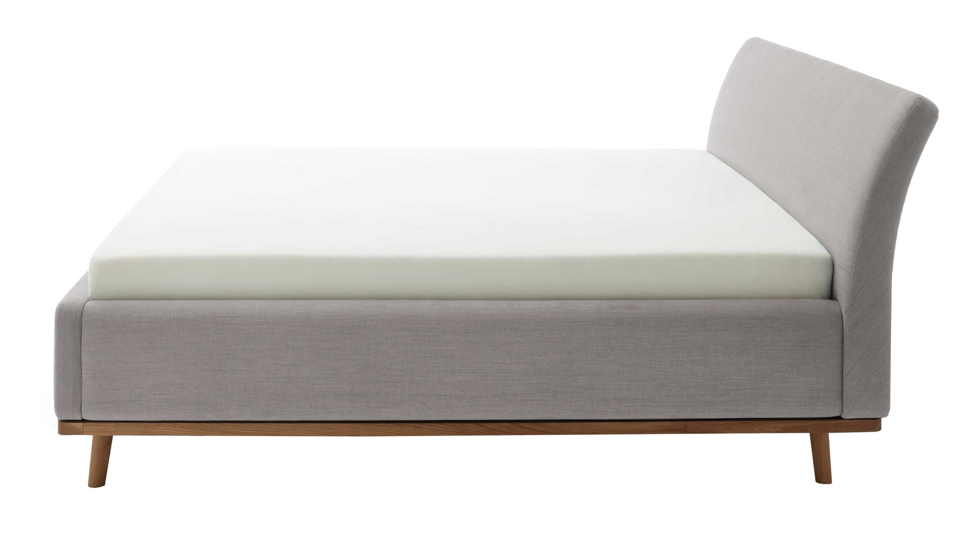 Polsterbett Meise.möbel aus Stoff in Hellgrau Polsterbettgestell Mila mit Bettkasten und Holzrahmen, glattes Kopfteil hellgrauer Flachgewebe-Bezug Capri 4150 - Liegefläche ca. 180 x 200 cm