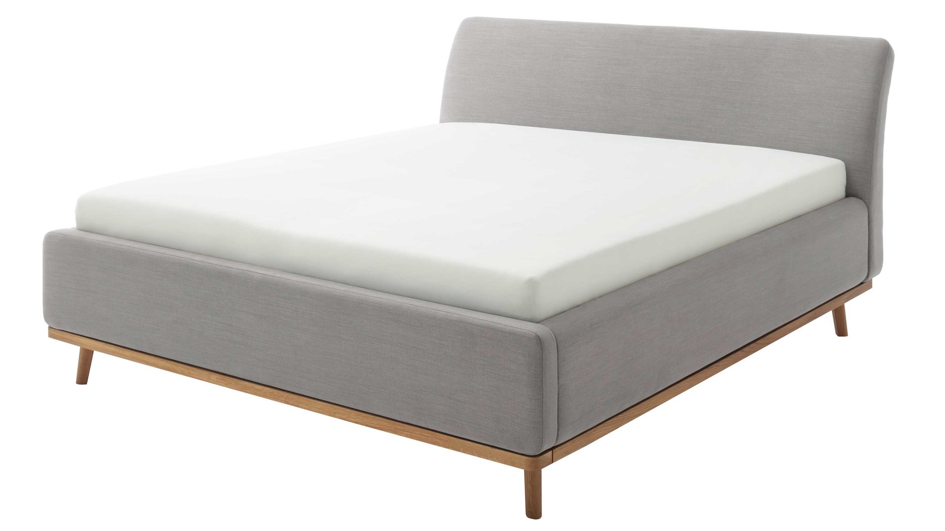 Polsterbett Meise.möbel aus Stoff in Hellgrau Polsterbettgestell Mila mit Bettkasten und Holzrahmen, glattes Kopfteil hellgrauer Flachgewebe-Bezug Capri 4150 - Liegefläche ca. 160 x 200 cm
