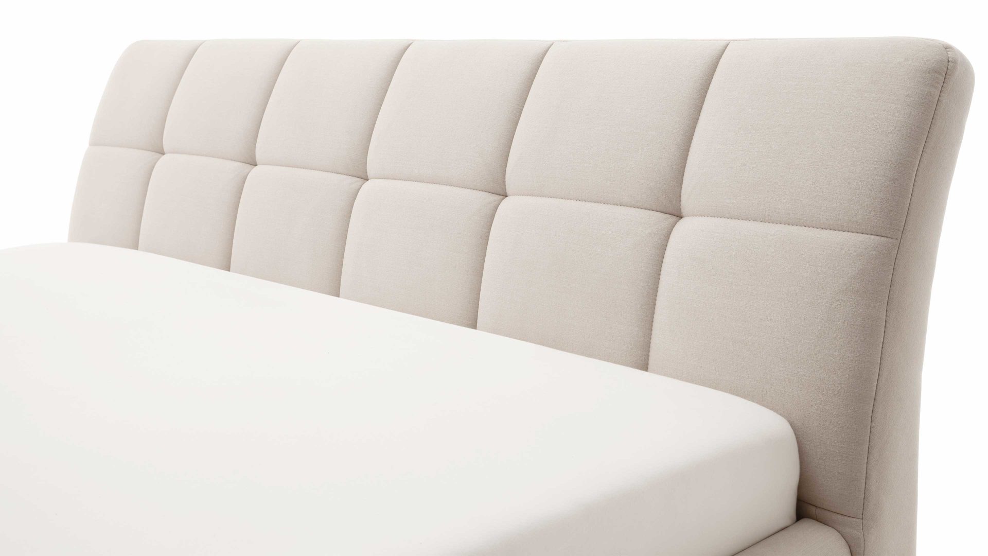 Polsterbett Meise.möbel aus Stoff in Beige Polsterbettgestell Mila mit Bettkasten und Holzrahmen, gestepptes Kopfteil beiger Flachgewebe-Bezug Capri 3723 - Liegefläche ca. 160 x 200 cm