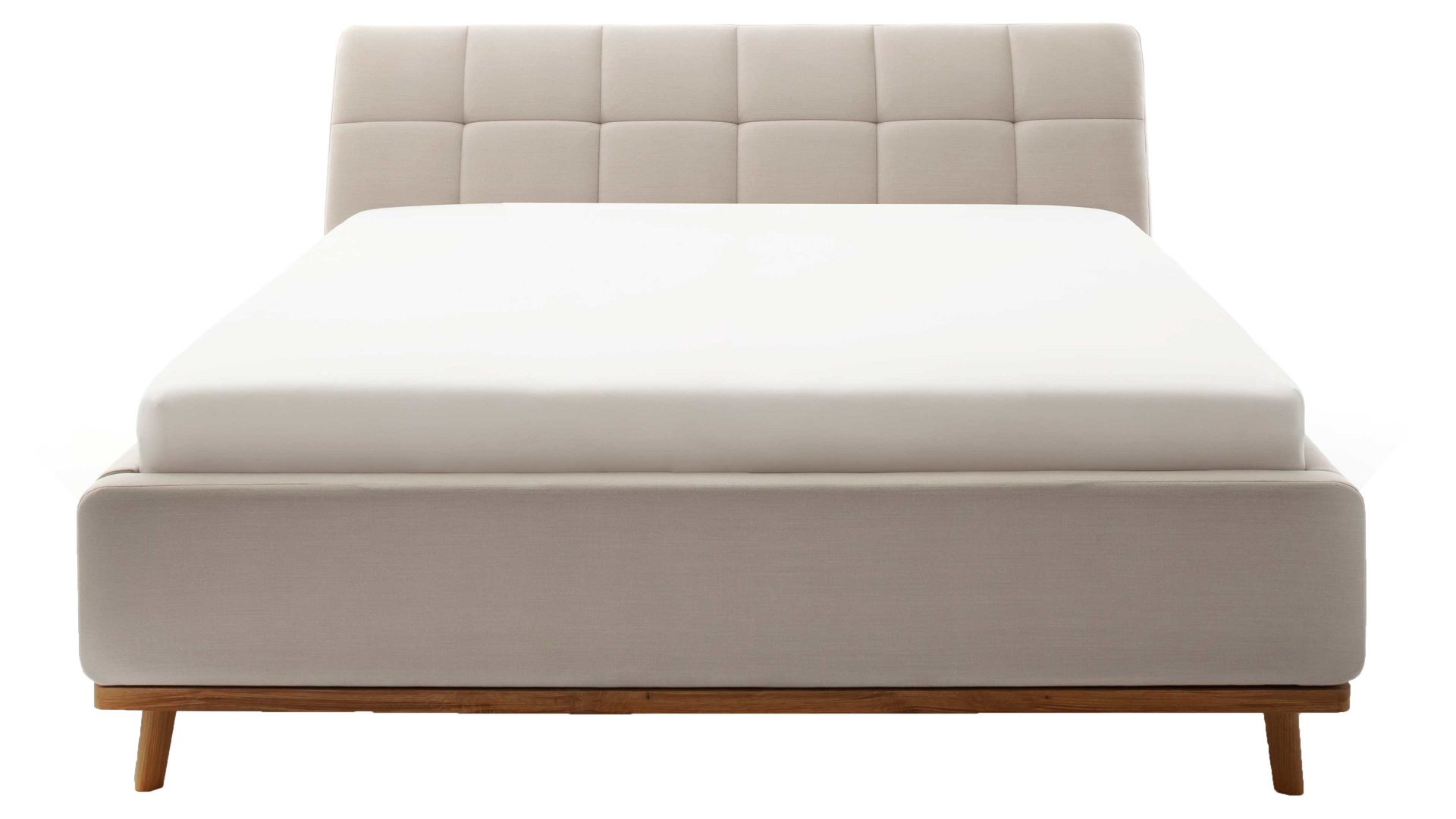 Polsterbett Meise.möbel aus Stoff in Beige Polsterbettgestell Mila mit Bettkasten und Holzrahmen, gestepptes Kopfteil beiger Flachgewebe-Bezug Capri 3723 - Liegefläche ca. 160 x 200 cm