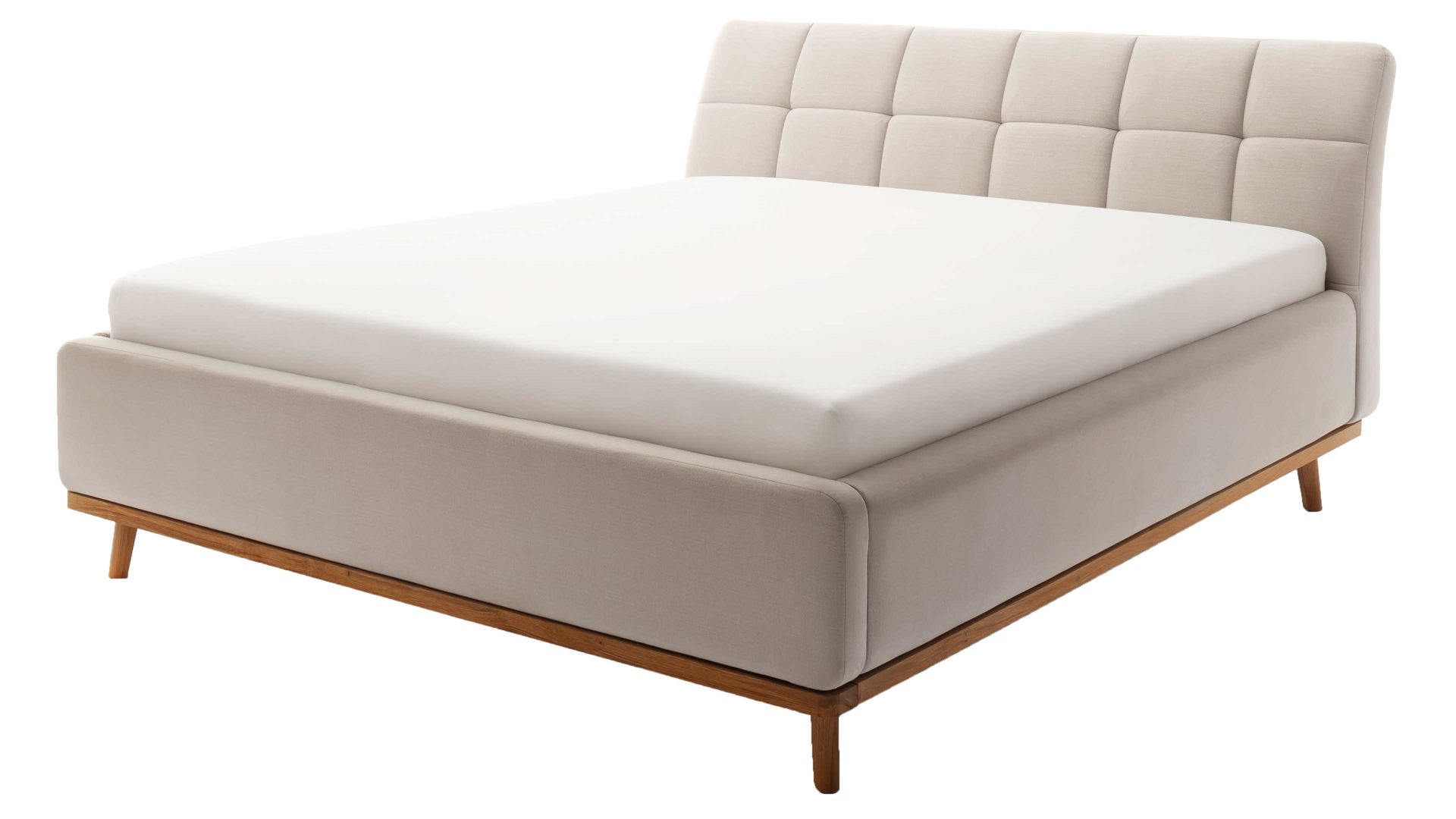 Polsterbett Meise.möbel aus Stoff in Beige Polsterbettgestell Mila mit Bettkasten und Holzrahmen, gestepptes Kopfteil beiger Flachgewebe-Bezug Capri 3723 - Liegefläche ca. 160 x 200 cm