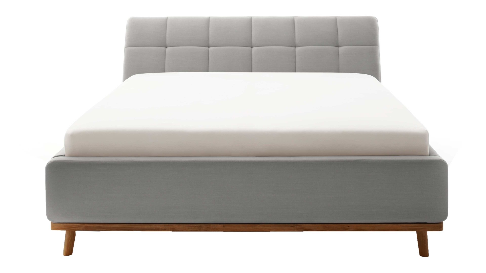 Polsterbett Meise.möbel aus Stoff in Hellgrau Polsterbettgestell Mila mit Bettkasten und Holzrahmen, gestepptes Kopfteil hellgrauer Flachgewebe-Bezug Capri 4150 - Liegefläche ca. 160 x 200 cm