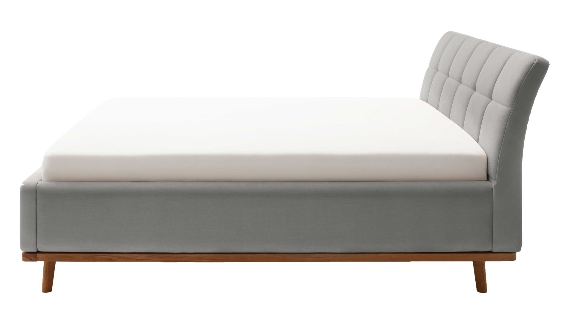 Polsterbett Meise.möbel aus Stoff in Hellgrau Polsterbettgestell Mila mit Bettkasten und Holzrahmen, gestepptes Kopfteil hellgrauer Flachgewebe-Bezug Capri 4150 - Liegefläche ca. 180 x 200 cm