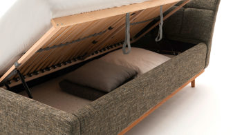 Polsterbett Meise.möbel aus Stoff in Braun Polsterbettgestell Mila mit Bettkasten und Holzrahmen, gestepptes Kopfteil brauner Struktur Bezug Building 801 - Liegefläche ca. 180 x 200 cm