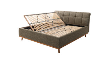 Polsterbett Meise.möbel aus Stoff in Braun Polsterbettgestell Mila mit Bettkasten und Holzrahmen, gestepptes Kopfteil brauner Struktur Bezug Building 801 - Liegefläche ca. 180 x 200 cm