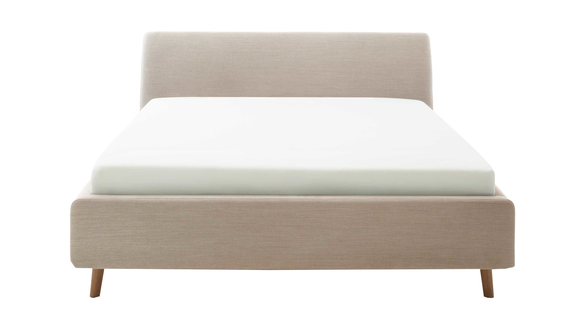 Polsterbett Meise.möbel aus Stoff in Beige Polsterbettgestell Mila mit Bettkasten, glattes Kopfteil beiger Flachgewebe-Bezug Capri 3723 - Liegefläche ca. 160 x 200 cm