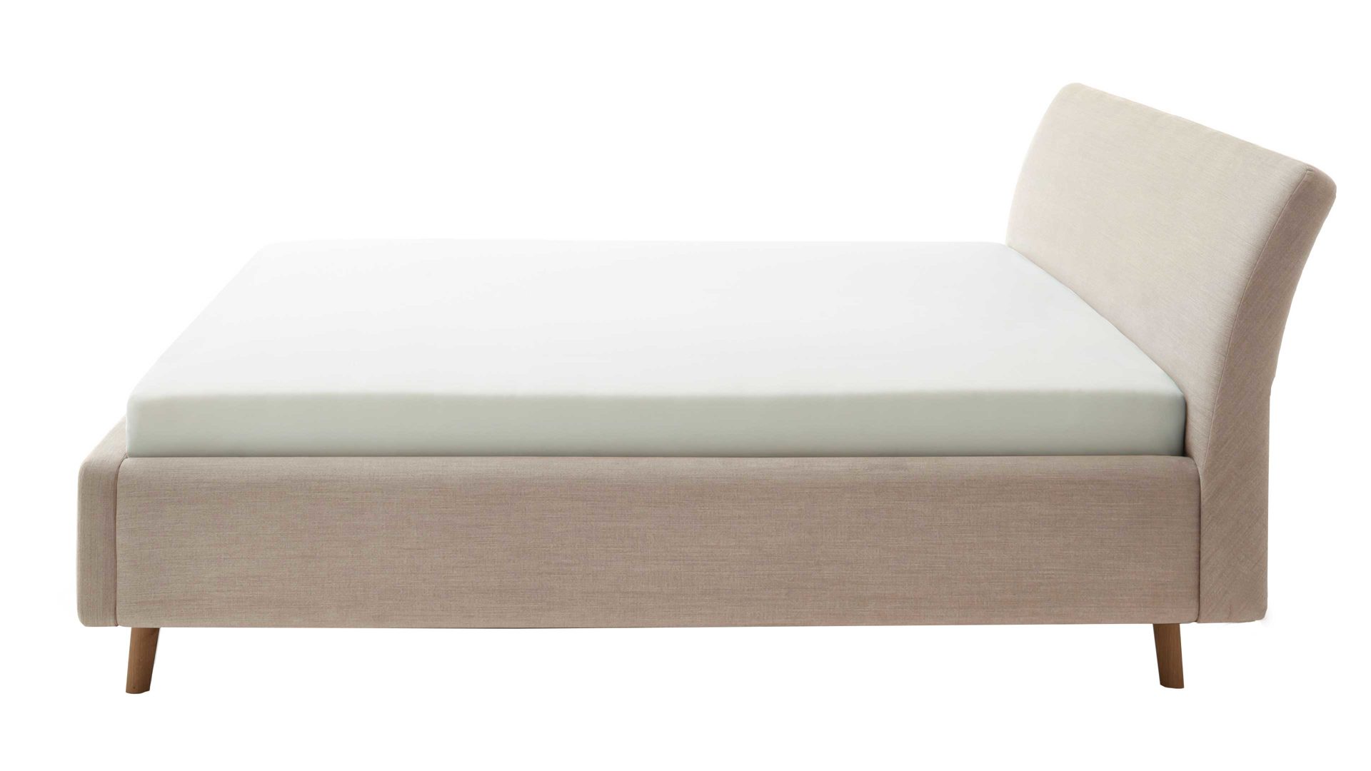 Polsterbett Meise.möbel aus Stoff in Beige Polsterbettgestell Mila mit Bettkasten, glattes Kopfteil beiger Flachgewebe-Bezug Capri 3723 - Liegefläche ca. 180 x 200 cm