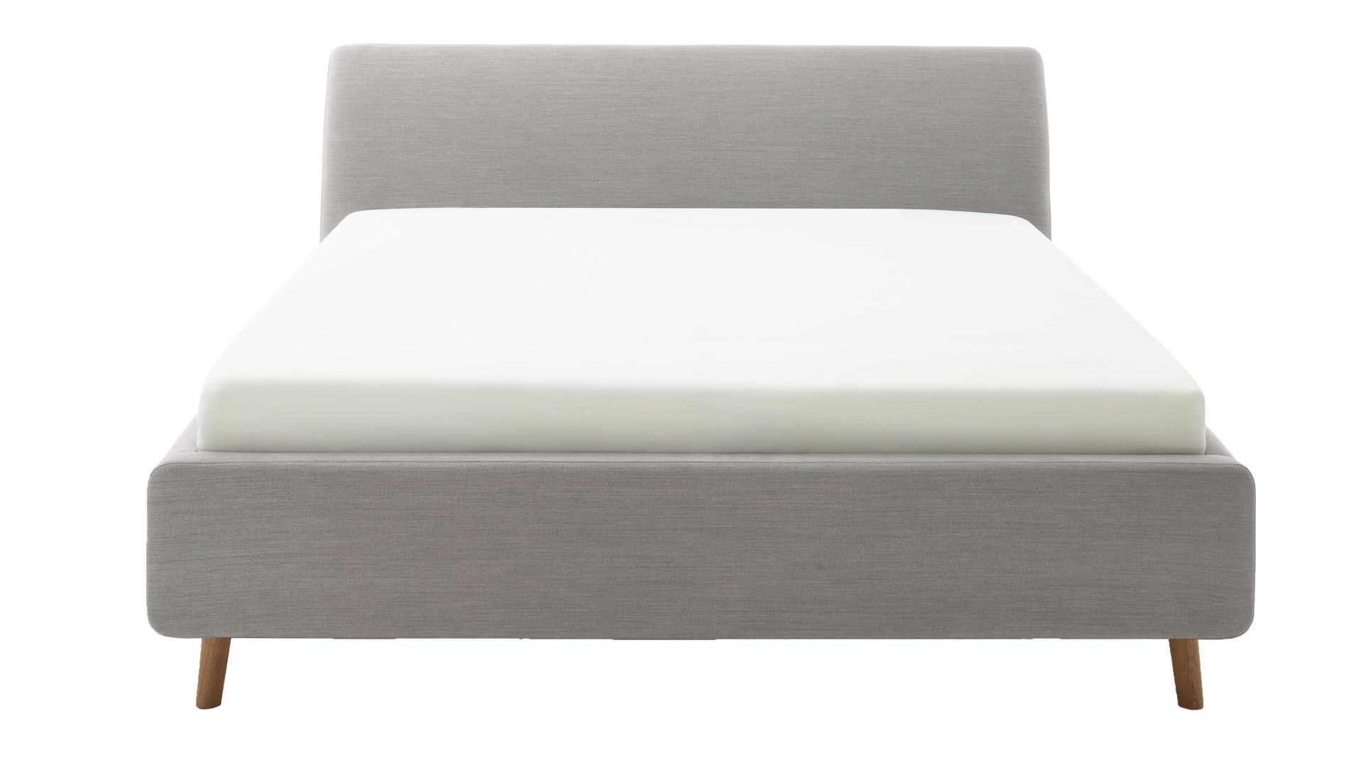 Polsterbett Meise.möbel aus Stoff in Hellgrau Polsterbettgestell Mila mit Bettkasten, glattes Kopfteil hellgrauer Flachgewebe-Bezug Capri 4150 - Liegefläche ca. 160 x 200 cm