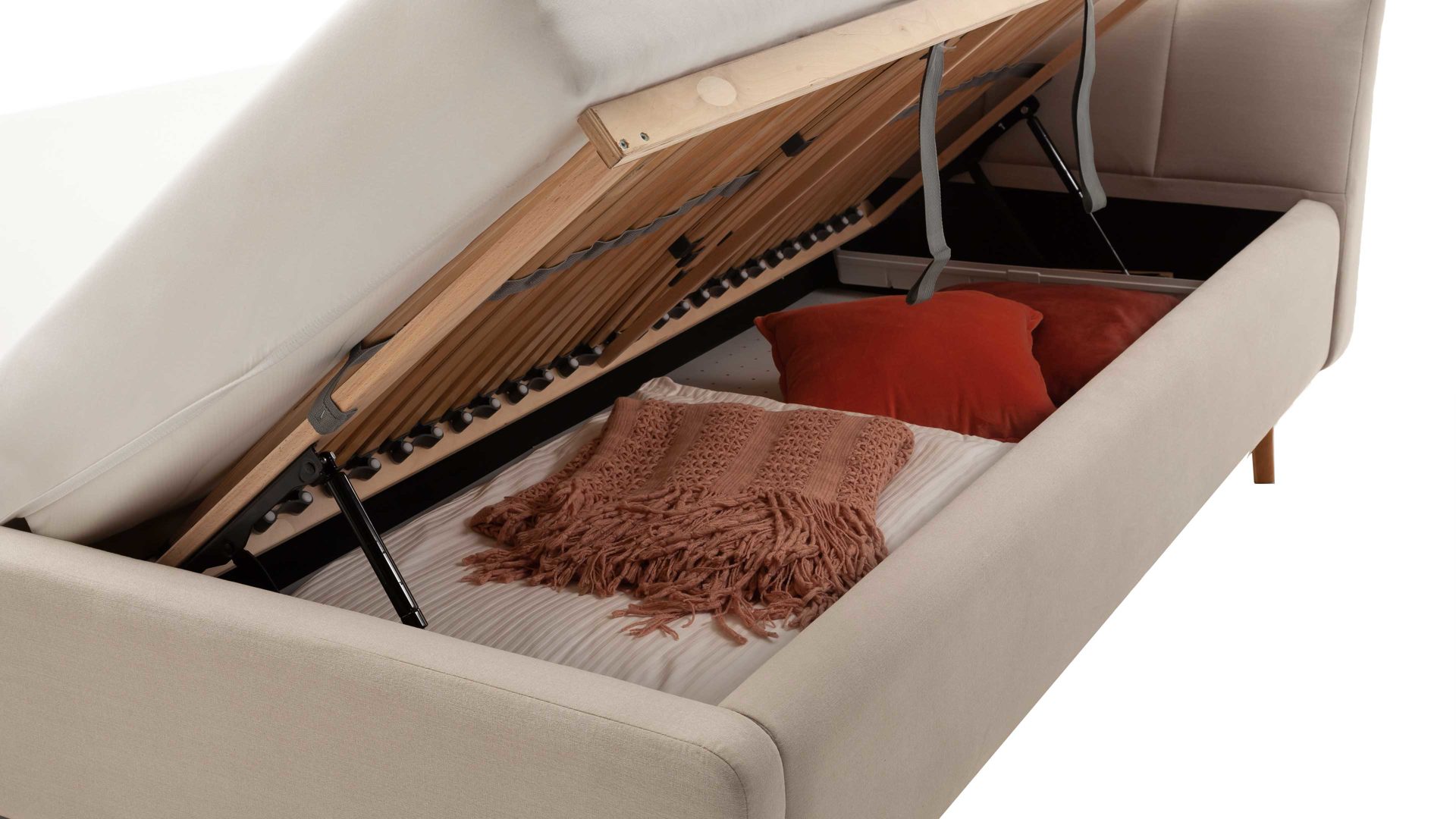 Polsterbett Meise.möbel aus Stoff in Beige Polsterbettgestell Mila mit Bettkasten, gestepptes Kopfteil beiger Flachgewebe-Bezug Capri 3723 - Liegefläche ca. 160 x 200 cm