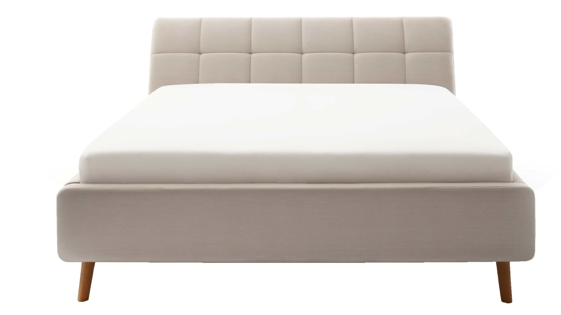 Polsterbett Meise.möbel aus Stoff in Beige Polsterbettgestell Mila mit Bettkasten, gestepptes Kopfteil beiger Flachgewebe-Bezug Capri 3723 - Liegefläche ca. 160 x 200 cm