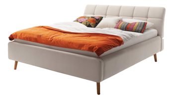 Polsterbett Meise.möbel aus Stoff in Beige Polsterbettgestell Mila mit Bettkasten, gestepptes Kopfteil beiger Flachgewebe-Bezug Capri 3723 - Liegefläche ca. 160 x 200 cm