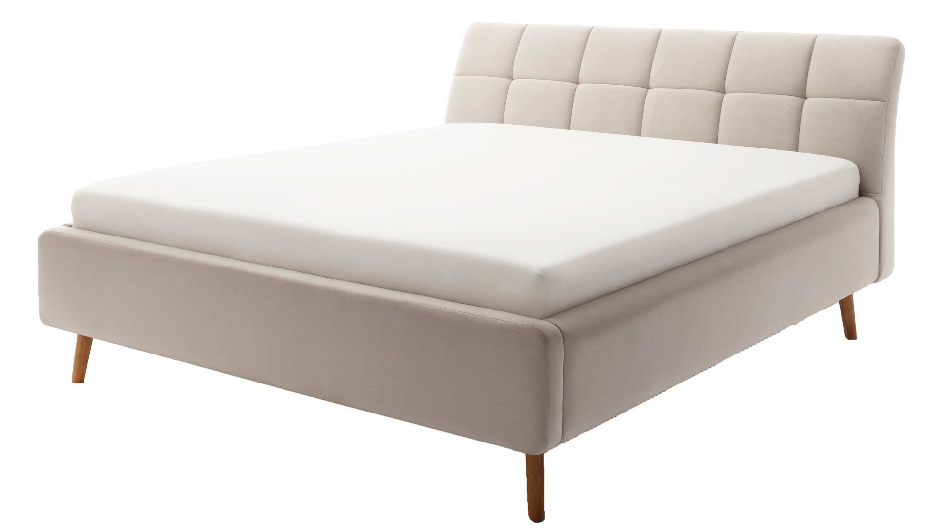 Polsterbett Meise.möbel aus Stoff in Beige Polsterbettgestell Mila mit Bettkasten, gestepptes Kopfteil beiger Flachgewebe-Bezug Capri 3723 - Liegefläche ca. 160 x 200 cm