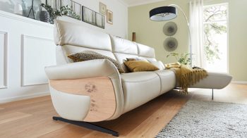 Ecksofa comfortmaster besser sitzen, liegen, leben aus Leder in Weiß Comfortmaster 4160 - Relax-Wohnlandschaft mit Funktionen klifffarbenes LongLife-Leder – Stellfläche ca. 305 x 166 cm