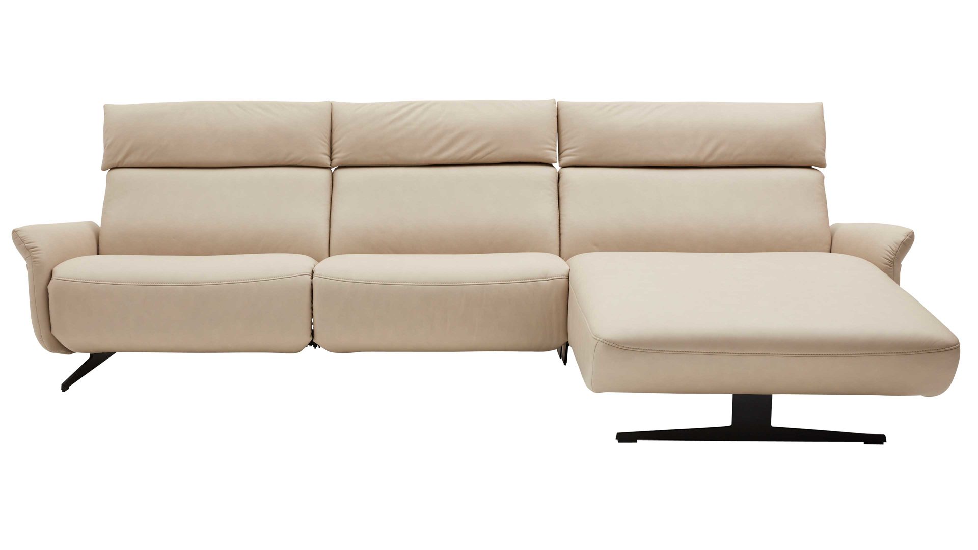 Ecksofa comfortmaster besser sitzen, liegen, leben aus Leder in Weiß Comfortmaster 4160 - Relax-Wohnlandschaft mit Funktionen klifffarbenes LongLife-Leder – Stellfläche ca. 305 x 166 cm