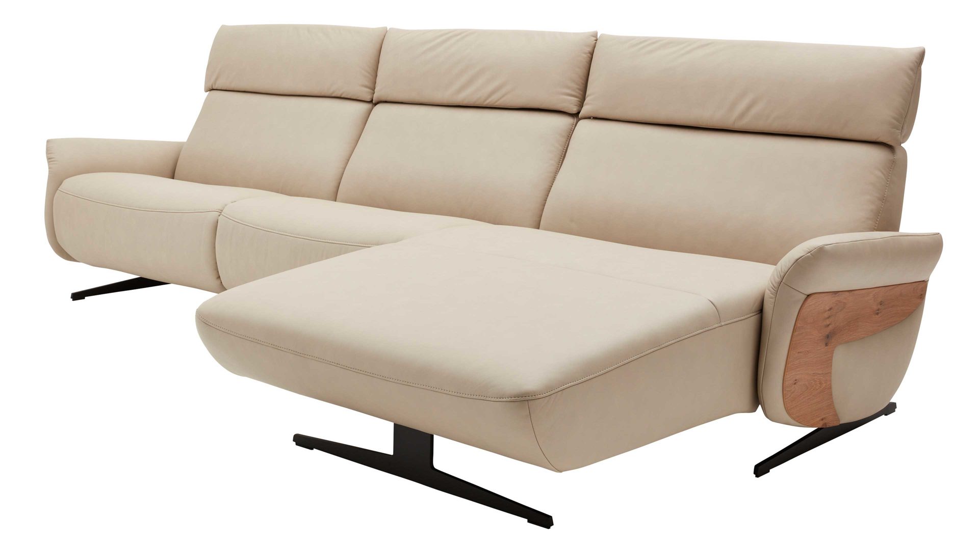 Ecksofa comfortmaster besser sitzen, liegen, leben aus Leder in Weiß Comfortmaster 4160 - Relax-Wohnlandschaft mit Funktionen klifffarbenes LongLife-Leder – Stellfläche ca. 305 x 166 cm