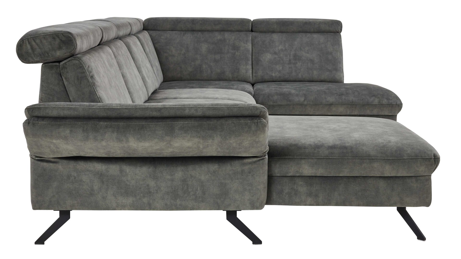 Ecksofa modulmaster aus Stoff in Dunkelgrün Modulmaster MM-ZE1162 - Wohnlandschaft mit Federkern moosfarbener Velours Amira & schwarze Metallfüße - Stellfläche ca. 346 x 227 cm
