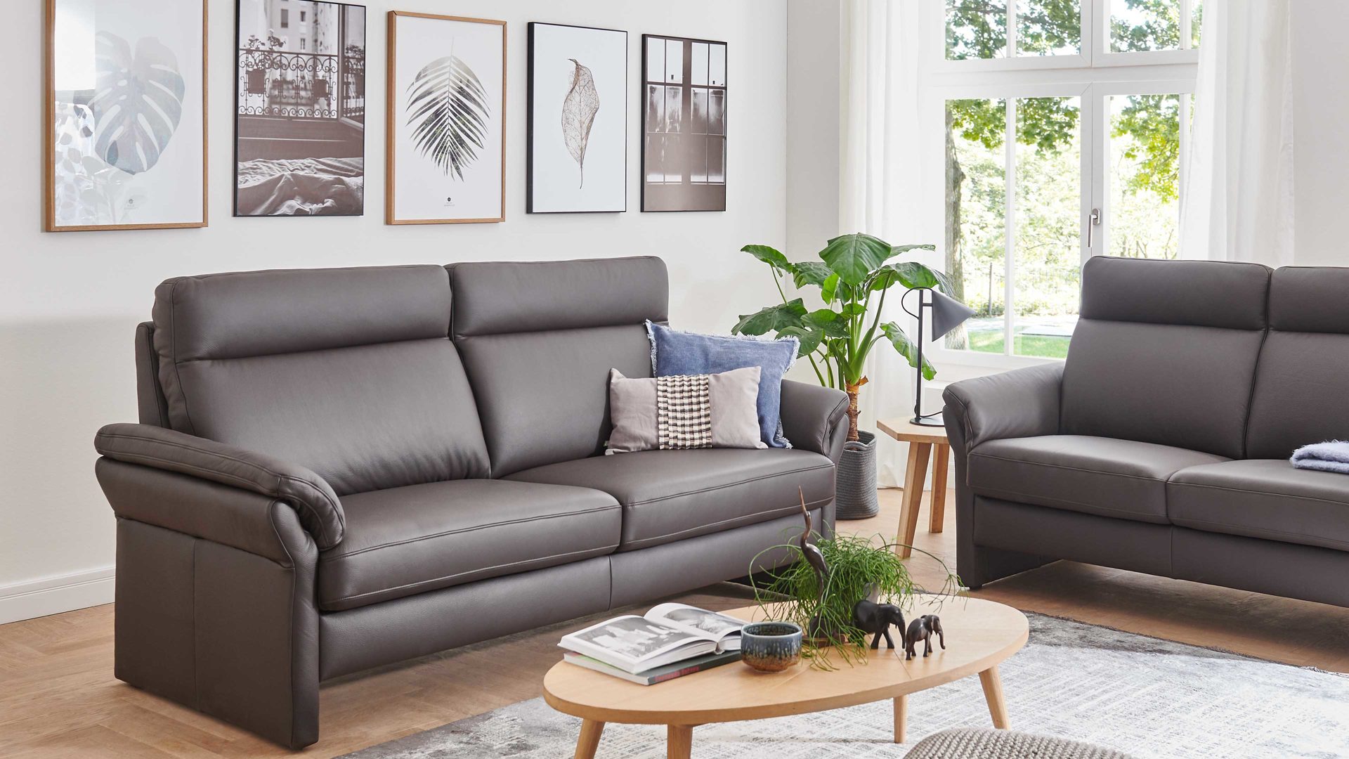 Dreisitzer COMFORT SMART aus Leder in Dunkelbraun COMFORT SMART Primus 2.0 - Dreisitzer moccafarbenes Leder Soft-Line – Länge ca. 218 cm